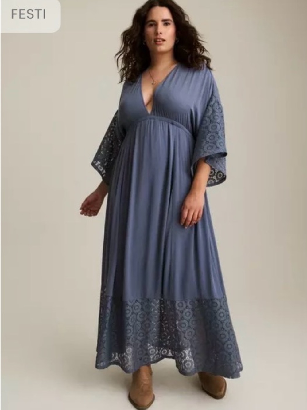 torrid Blue Maxi Dress with Lace Trim